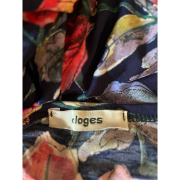 Eloges navy floral pocket tunic/dress M 3/4 sleeve fall colors retro boho knit - Picture 4 of 4